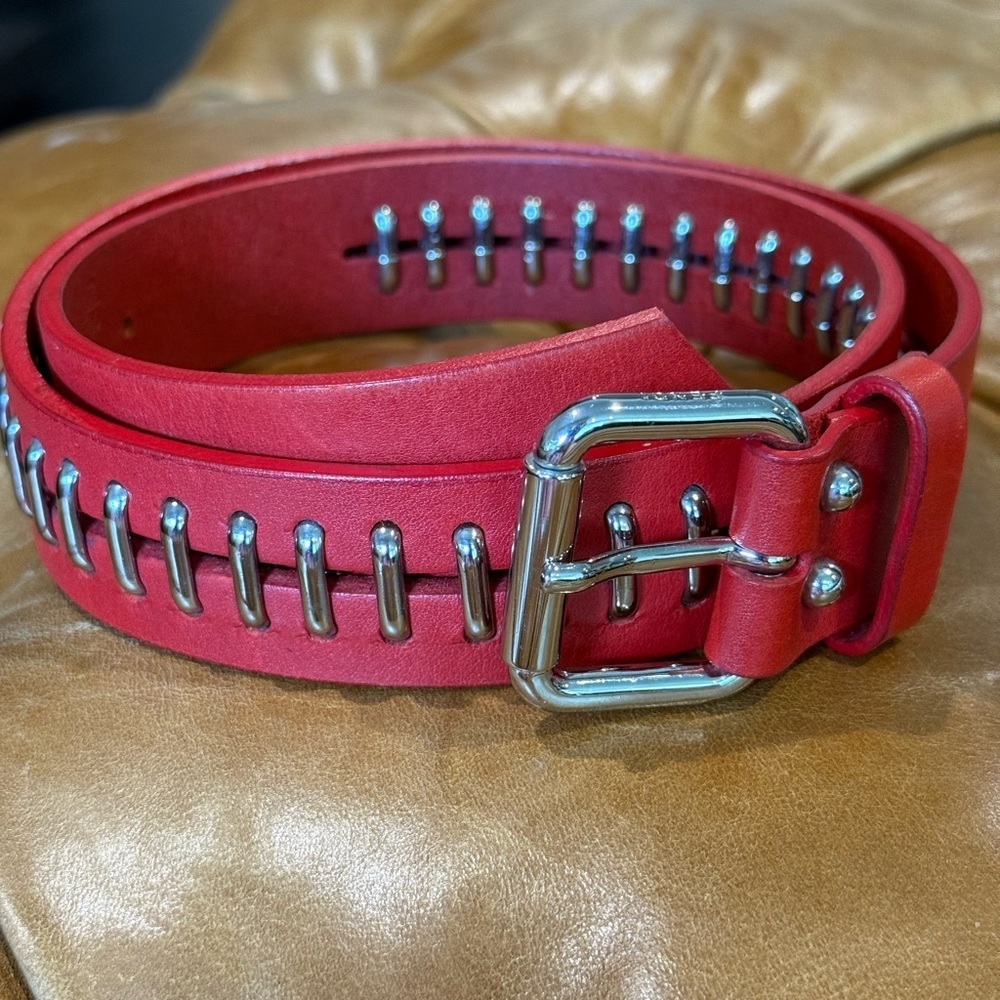 Fendi Red with Silvertone accents Vintage 1990's belt EUC - Picture 2 of 16